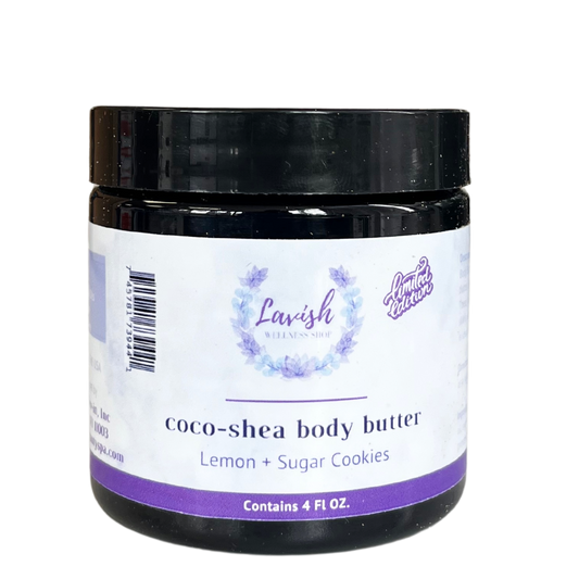 natural body butter in a black jar