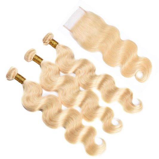 15% Off Closure + Bundle Deal - Peruvian Body Wave Blonde Hair