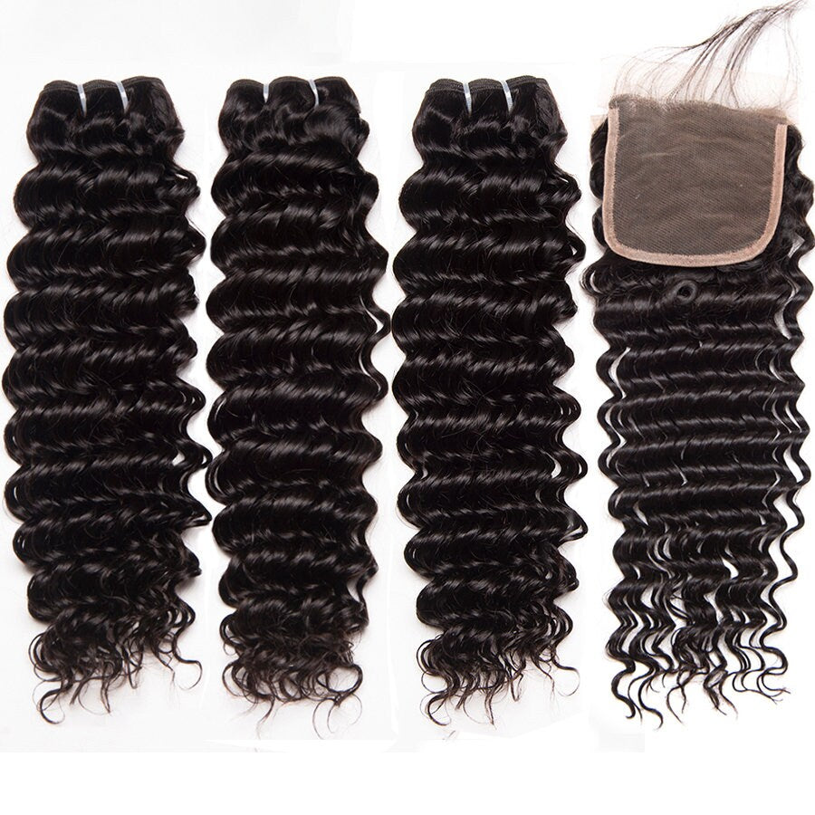 15% Off Closure + Bundle Deals - Brazilian Deep Wave Hair