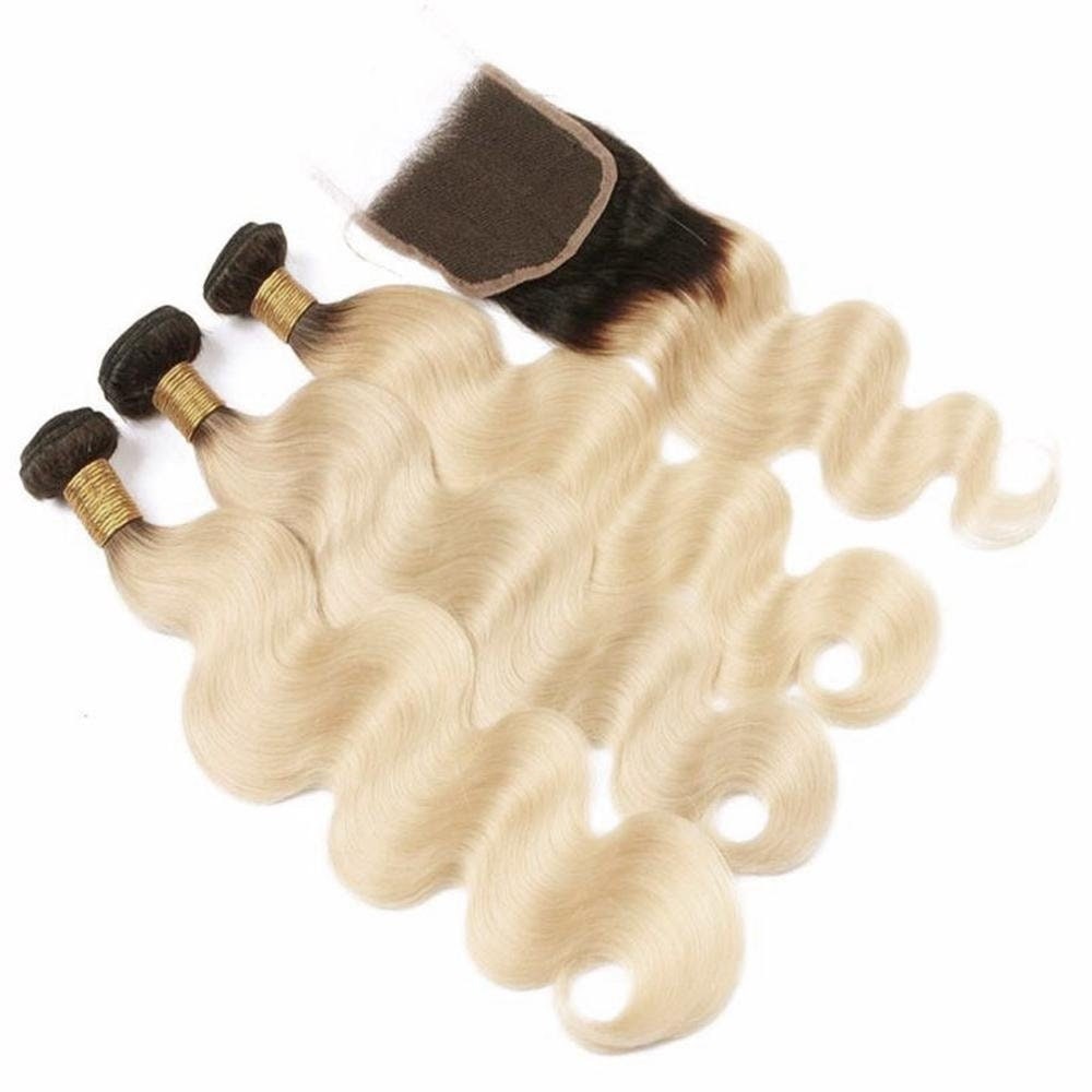 15% Off Closure + Bundle Deal - Peruvian Body Wave Hair (#1B & Blonde #613)